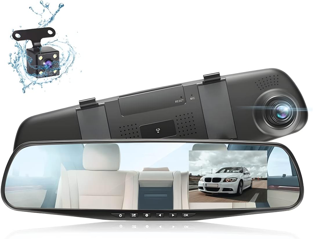 AUKEPO Smart Rearview Mirror Cam | Full HD 1080P Dual Cameras, G-Sensor, Parking Assist