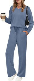 Lounge Sets for Women 2025 V Neck 2 Piece Outfits - Cozy Travel Set