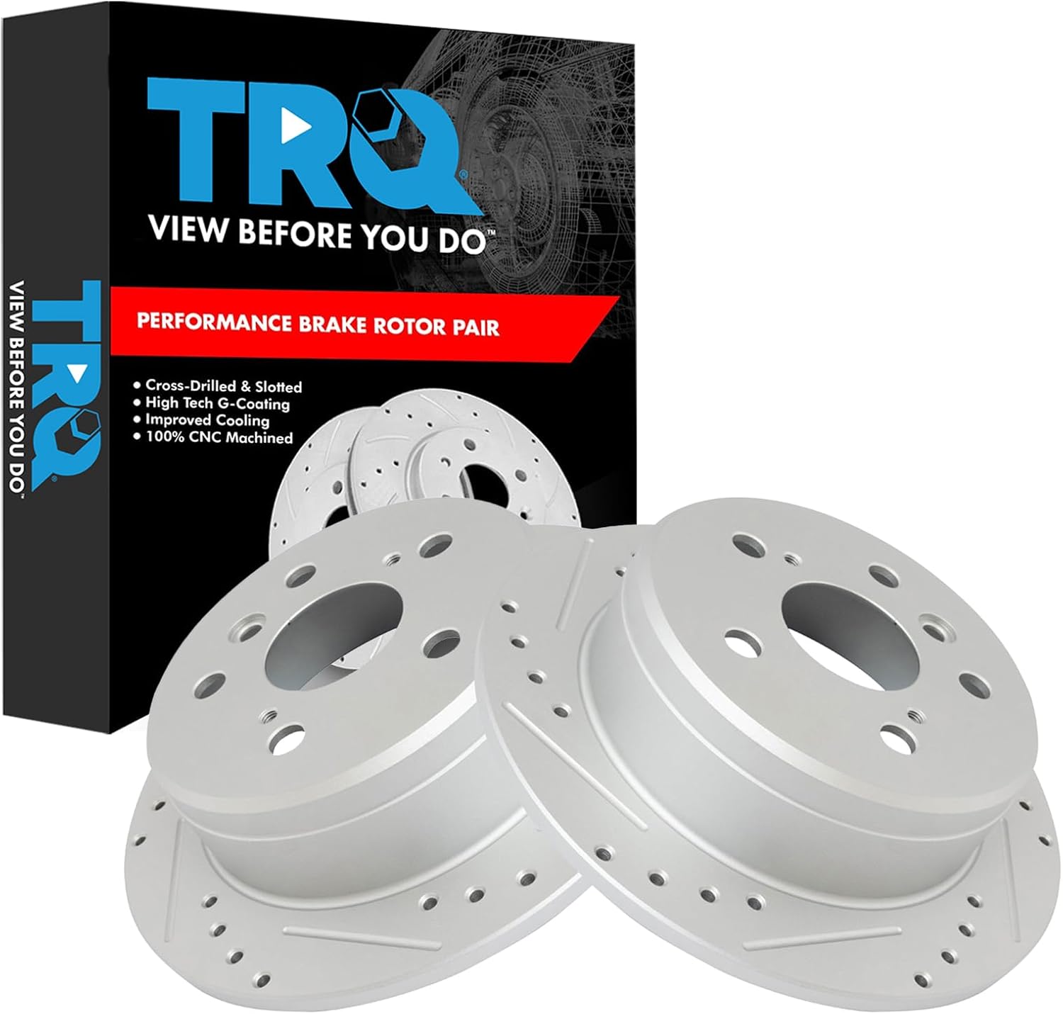 TRQ Rear Brake Rotor Set G Coated Drilled and Slotted Solid
