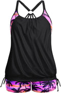 Plus Size Tankini Swimsuits for Women Pink Palm - Tummy Control Two
