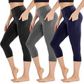 HIGHDAYS 3 Pack Leggings with Pockets - High Waist Capri Comfort