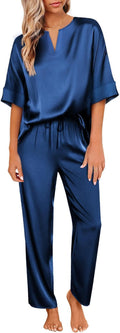 Ekouaer Satin Pajama Set Womens Silk Short Sleeve V Neck - Soft this