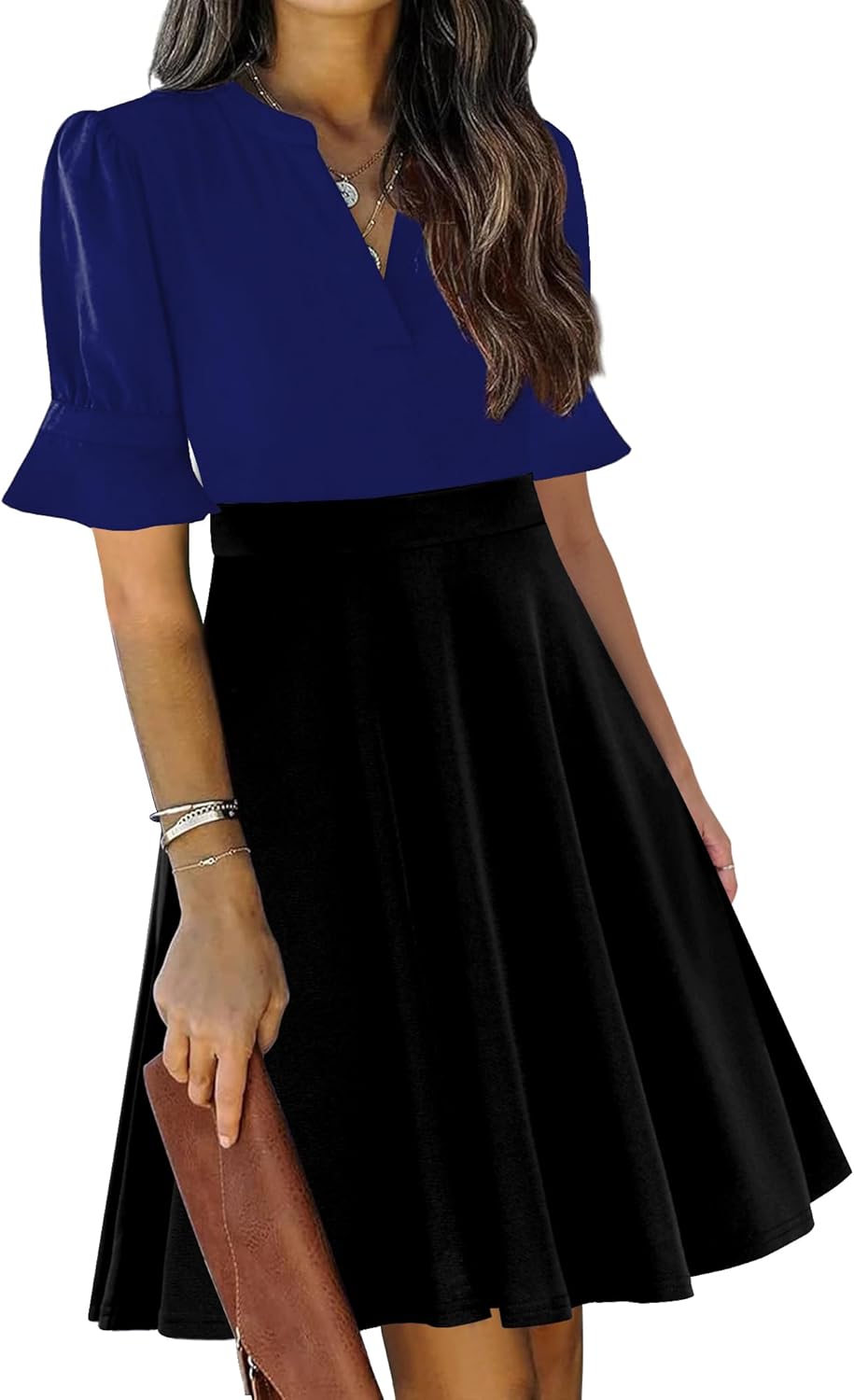 Mokayee Womens Summer V Neck Ruffle Short Sleeve Dress