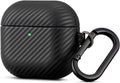 Leather Case for AirPods 4 Black - Carbon Fibre Texture, Keychain