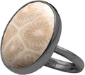 Labradorite Oval Solitaire Ring Black Oxidized Sterling - Statement