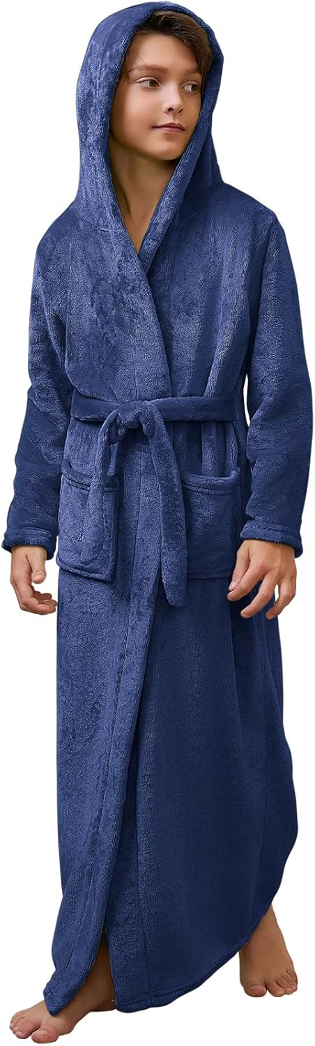 Jxstar Girls Bathrobes Long Hooded Plush Full Length Pajamas