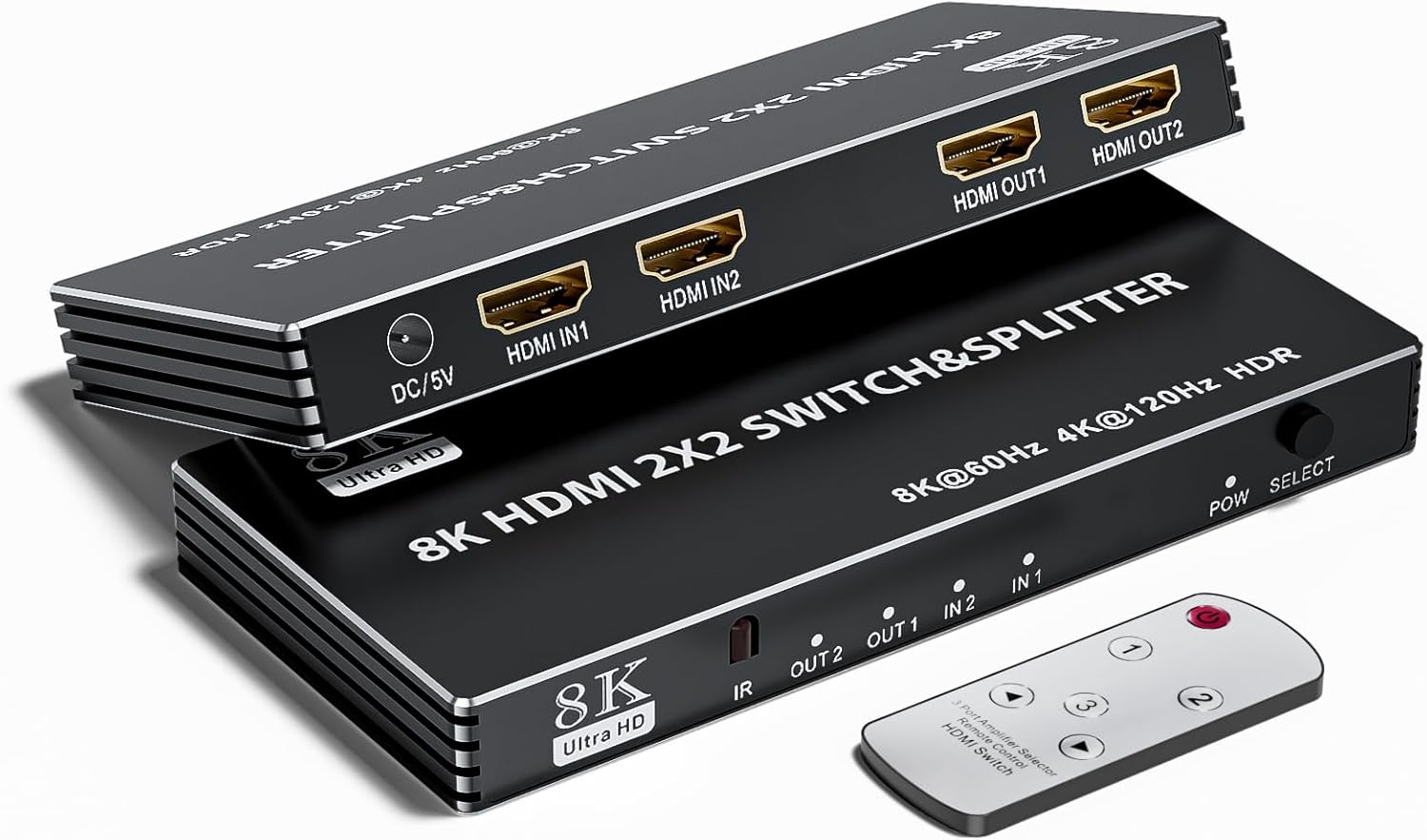 2x2 HDMI Switch Splitter for 8K and 4K with Remote Control