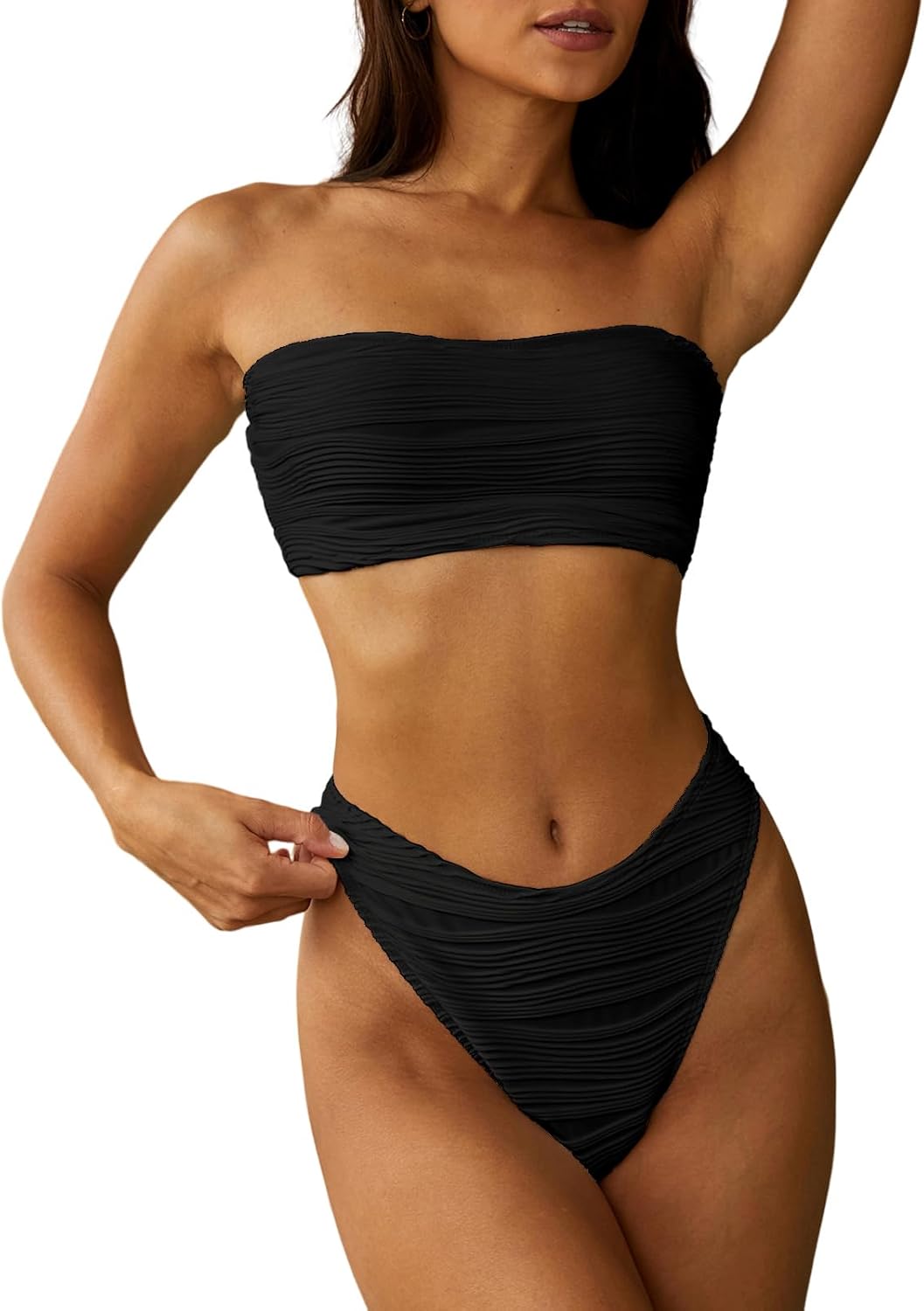 ZAFUL Women Strapless Textured Bandeau Bikini for Summer Fun