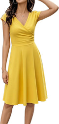 Women's V-Neck Cap Sleeve Floral Swing Dress - Soft Stretch Fabric