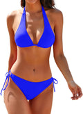 Women's Two Piece Textured Halter Bikini Set - Padded Tie-Side