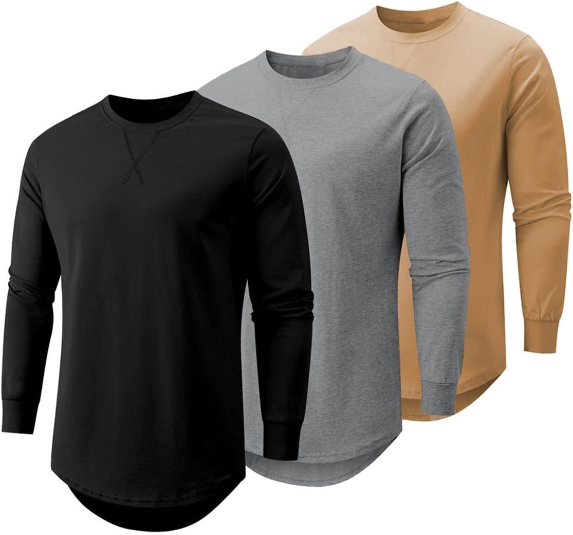 Stylish Longline Crewneck Hipster T-Shirts for Men - 3 Pack
