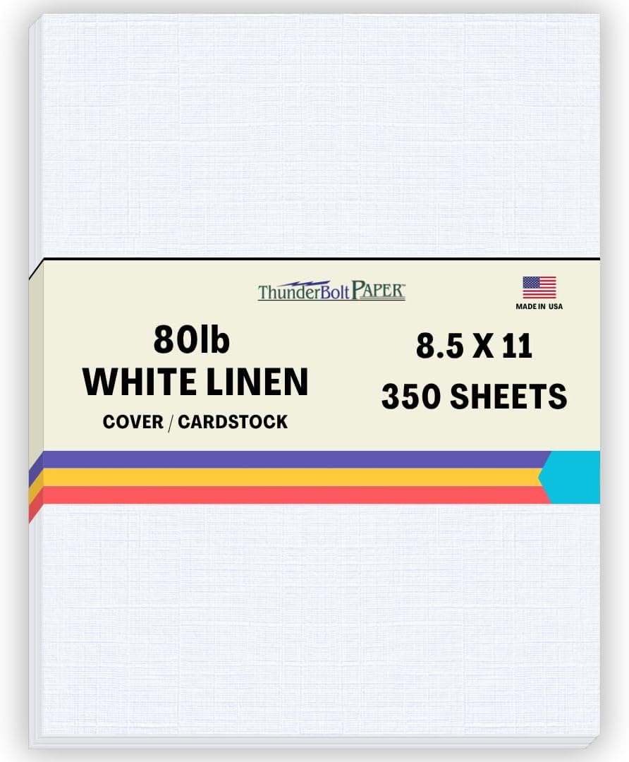 350 Bright White Linen Cover Paper Sheets for Versatile Use