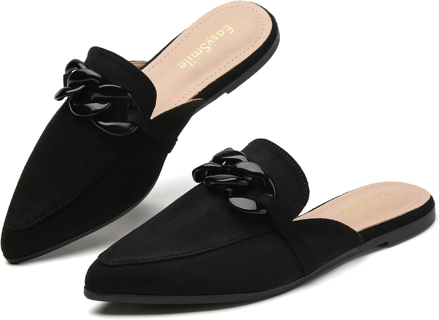 Metal Chain Decor Flat Mules for Women - Stylish Slip On Loafers