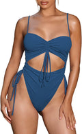 Cut Out Drawstring One Piece Swimsuit - Flattering High Cut Fit sexy