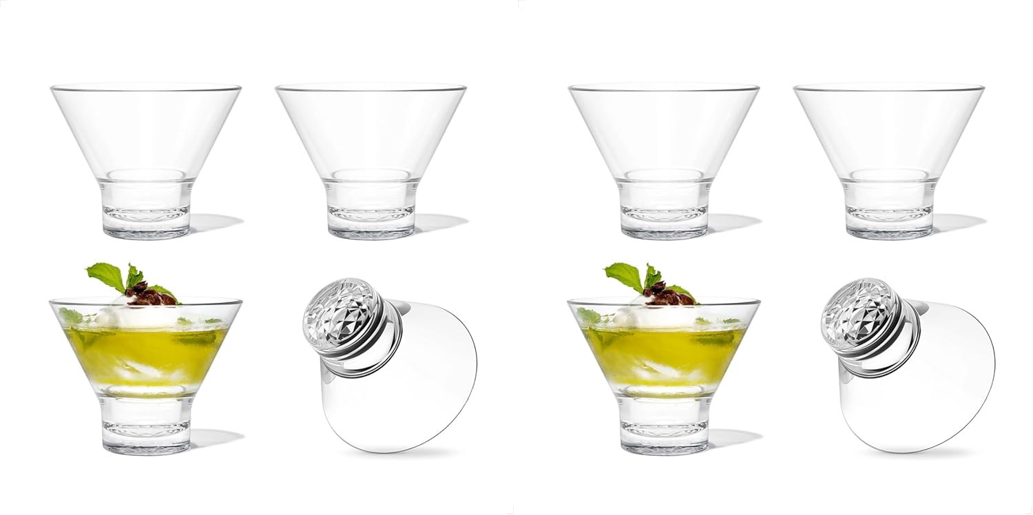 TOSSWARE RESERVE 8oz Stemless Martini Glass Set of 4 Unbreakable