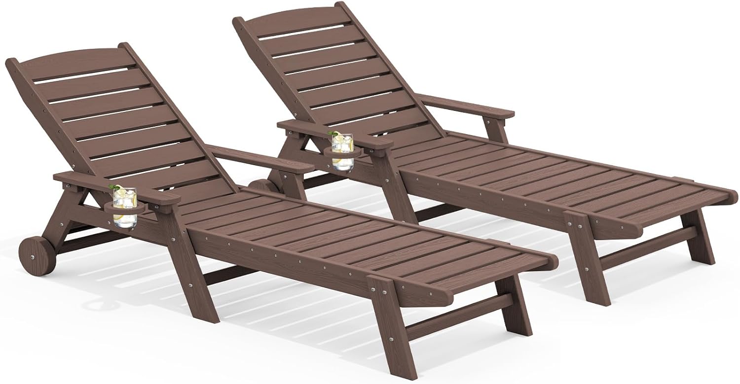 SERWALL Outdoor Lounge Chair Set of 2 with Adjustable Backrest