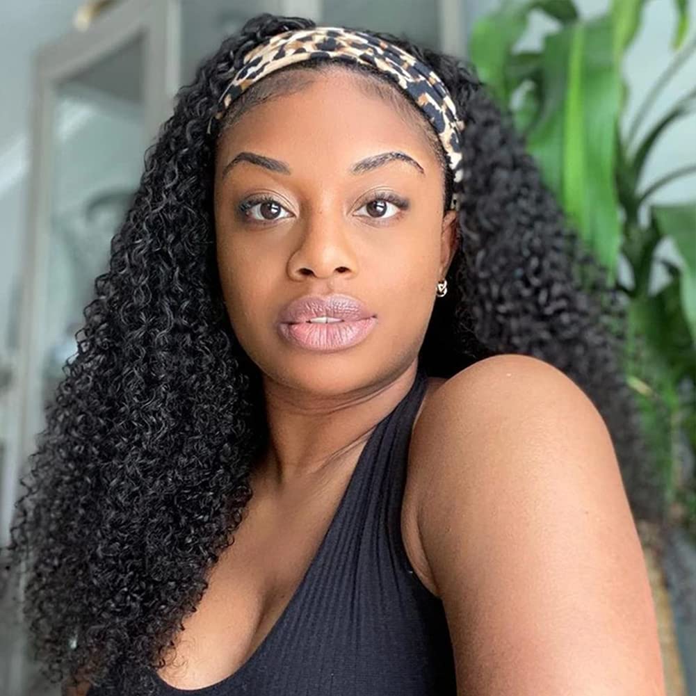 Eooma Curly Headband Wig Human Hair for Black Women 22 inch