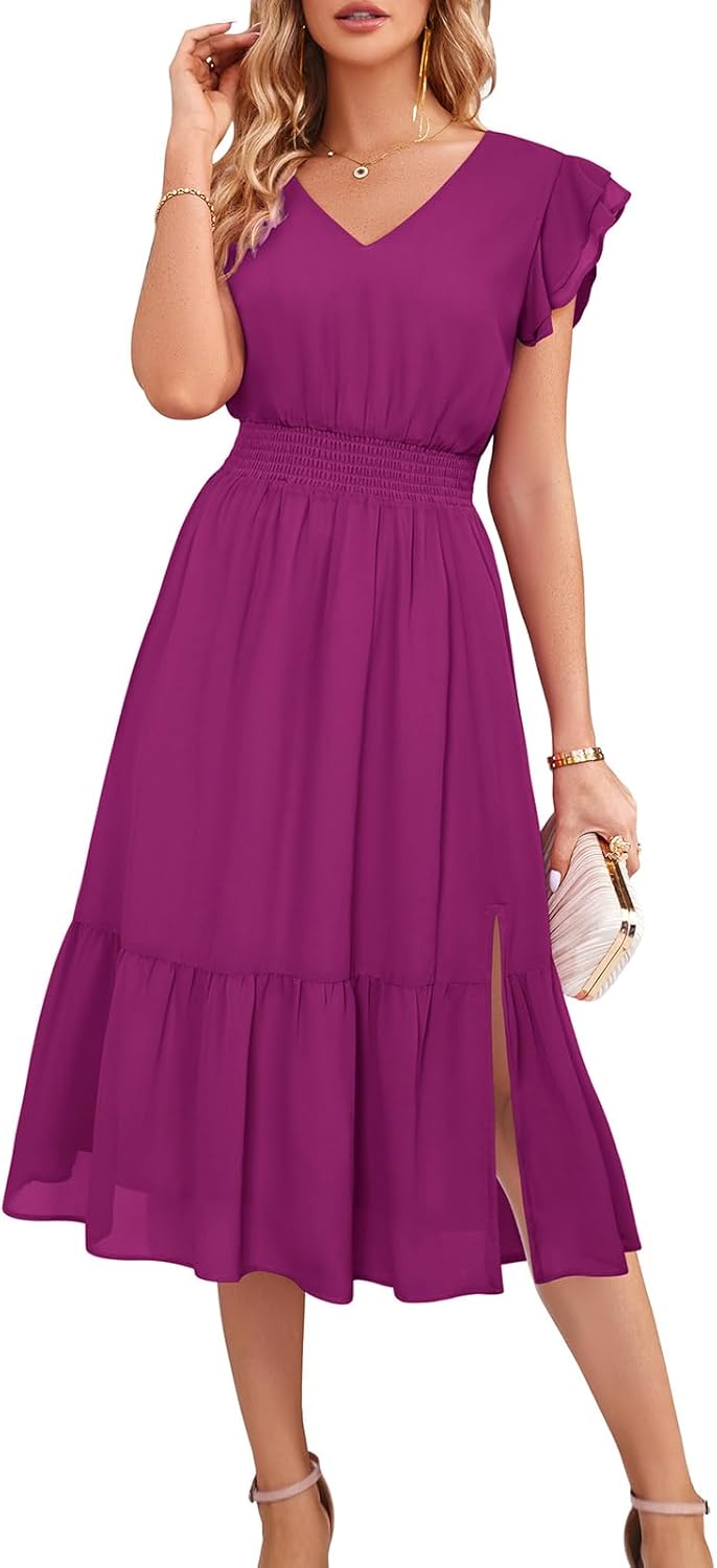 GRACE KARIN Women's V Neck Ruffle Sleeve Summer Dress 2025