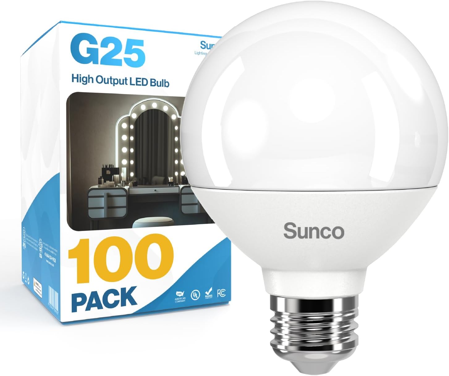 G25 LED Light Bulbs - High Output Globe Vanity Lights 100 Pack