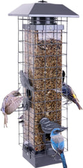 Squirrel Proof Bird Feeder for Outdoors - 4-Port Metal Tube Feeder