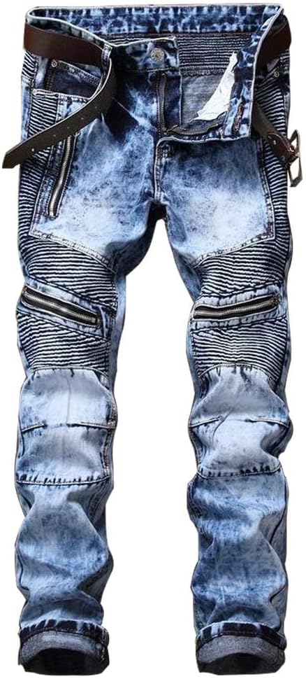 AITITIA Men's Biker Zipper Deco Washed Straight Fit Jeans Review