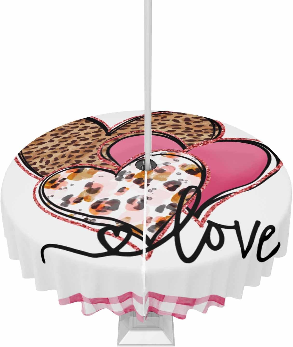 Pink Plaid Love Heart Waterproof Tablecloth - 60 Round Table Cover