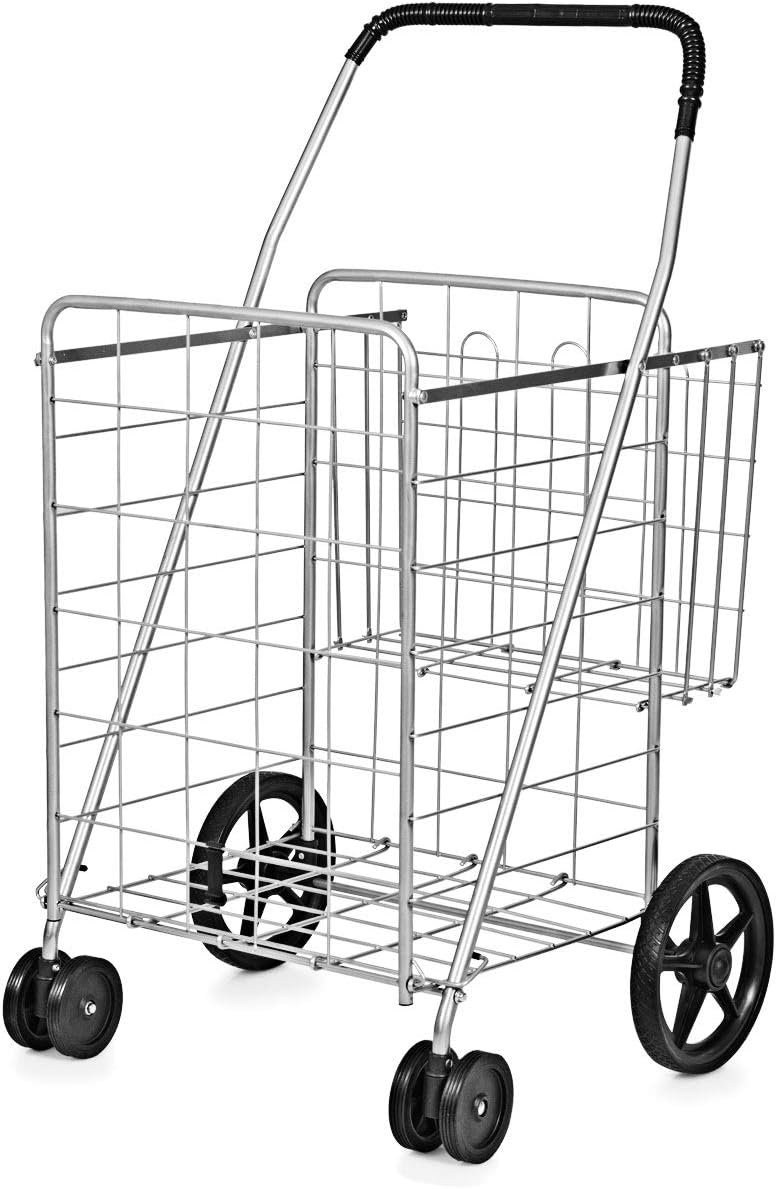 Goplus Jumbo Folding Shopping Cart with Heavy Duty Utility Design
