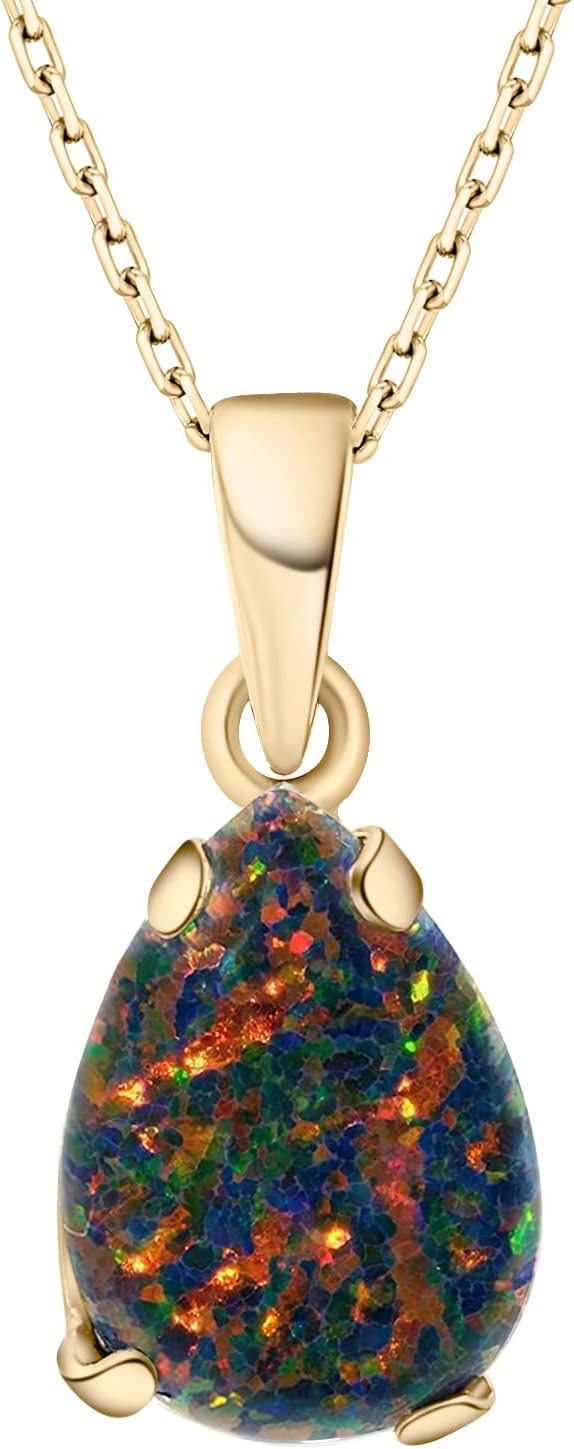14K Gold Plated Gemstone Teardrop Necklace for Women Gift