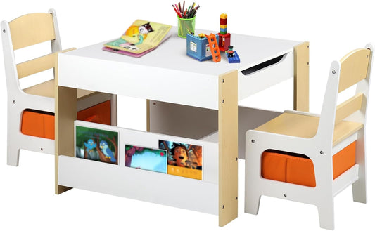 Kinder King Kids Wood Table & 2 Chairs Set for Playroom Fun