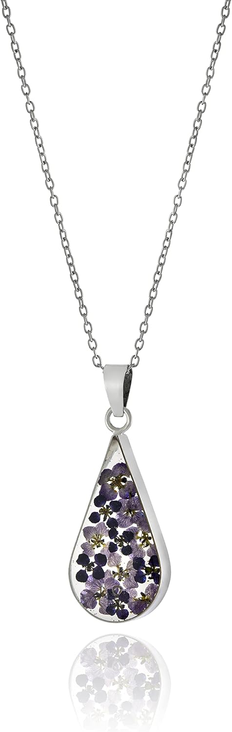 Pressed Flower Pendant Necklace in Sterling Silver with Unique Style