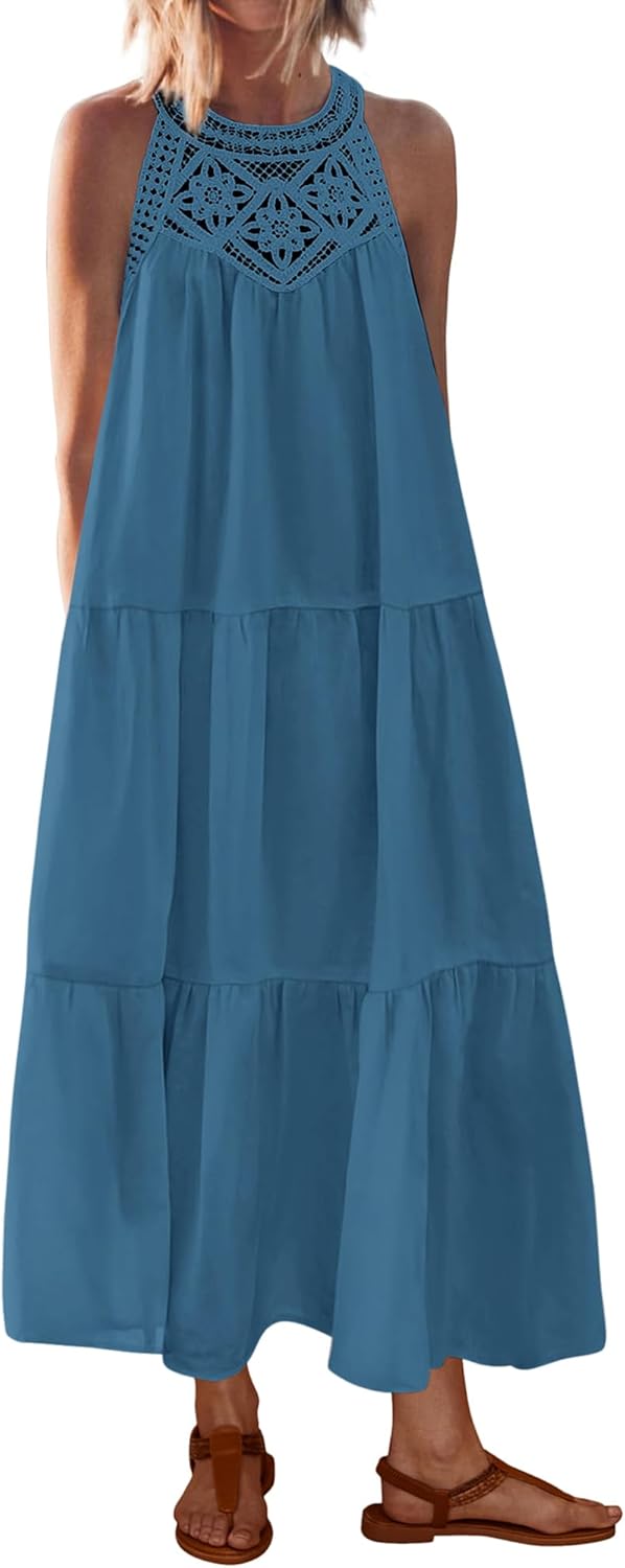 BTFBM Summer Halter Dresses for Women - Boho Maxi Sundress