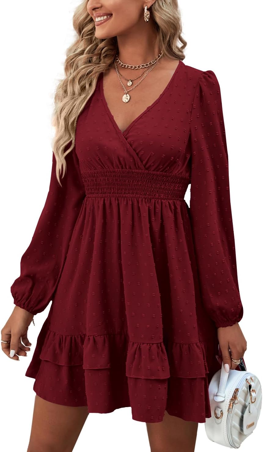 Rooscier Women's Wrap V Neck Swing Ruffle Mini Dress Review