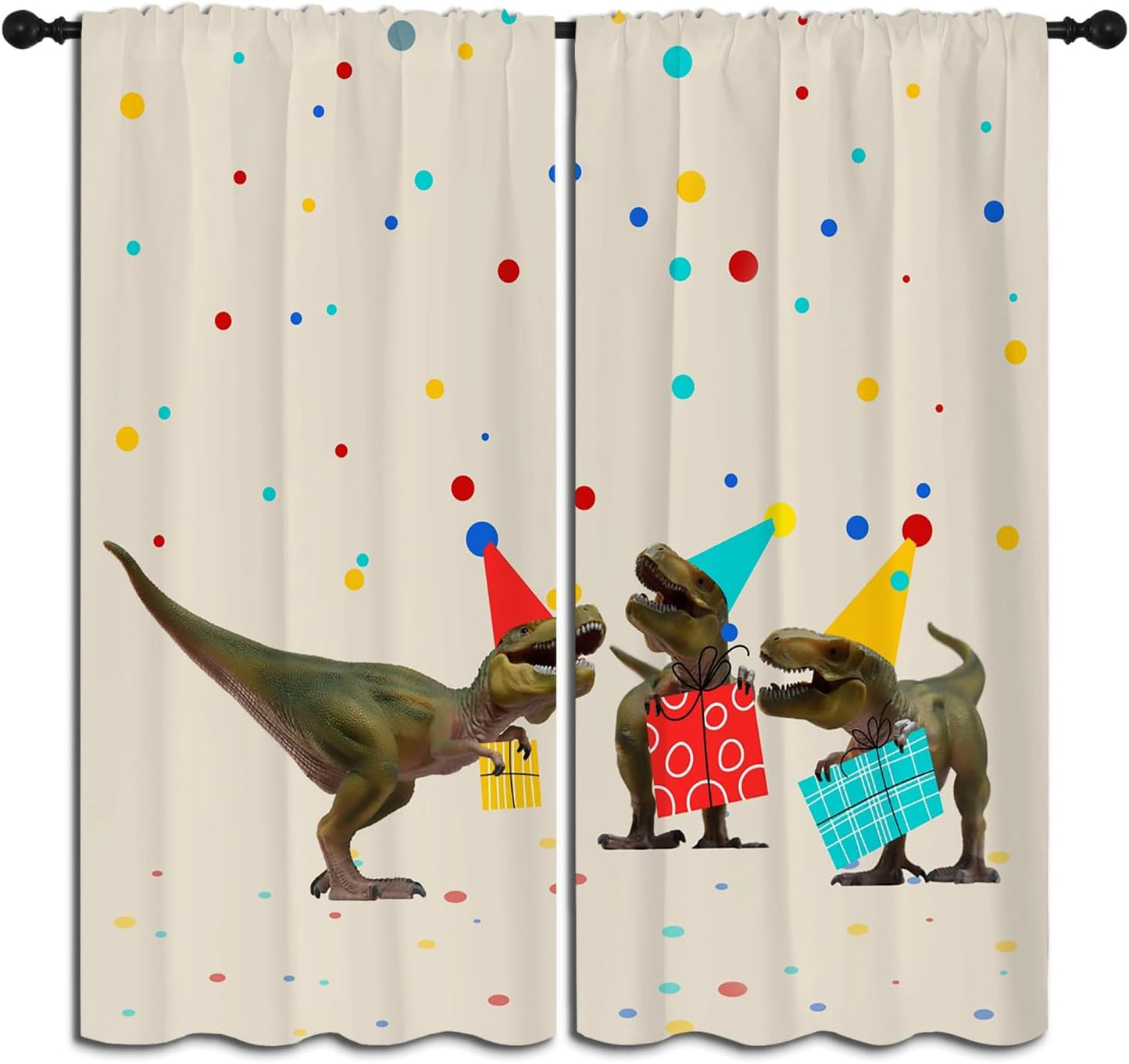 Jurassic Dino Blackout Curtains, 3D Wildlife Theme, 63x63 inch