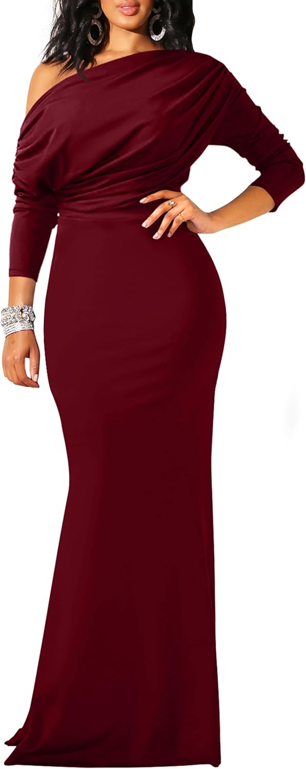 YMDUCH Women's Elegant Off Shoulder Bodycon Evening Dress