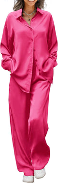 Ekouaer Womens Satin Silky Pajama Set - Soft 2-Piece Sleepwear