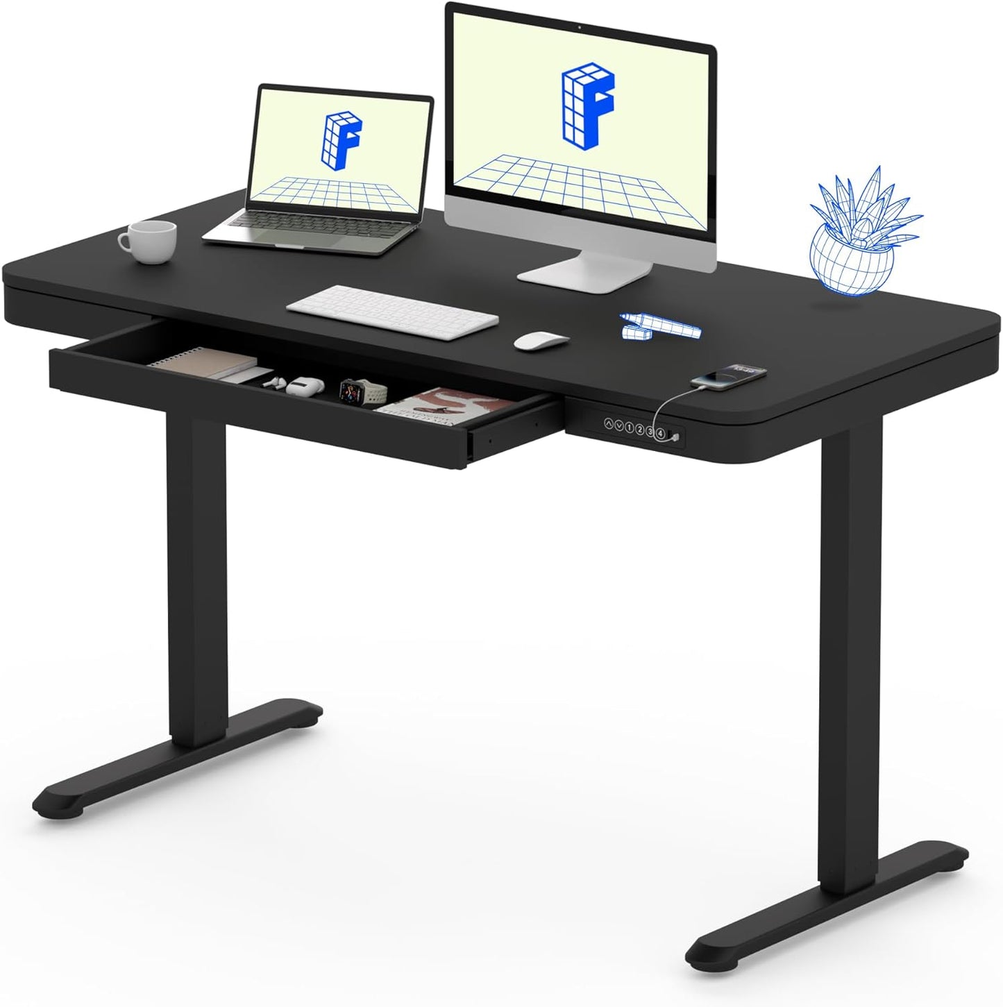 FLEXISPOT Comhar Electric Standing Desk with Drawer & USB Ports