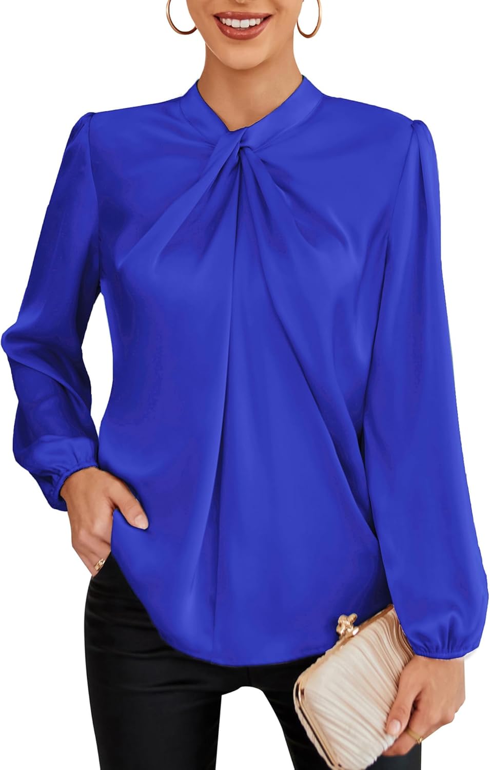 Elegant Women's Long Sleeve Satin Blouse for Business Casual Wear