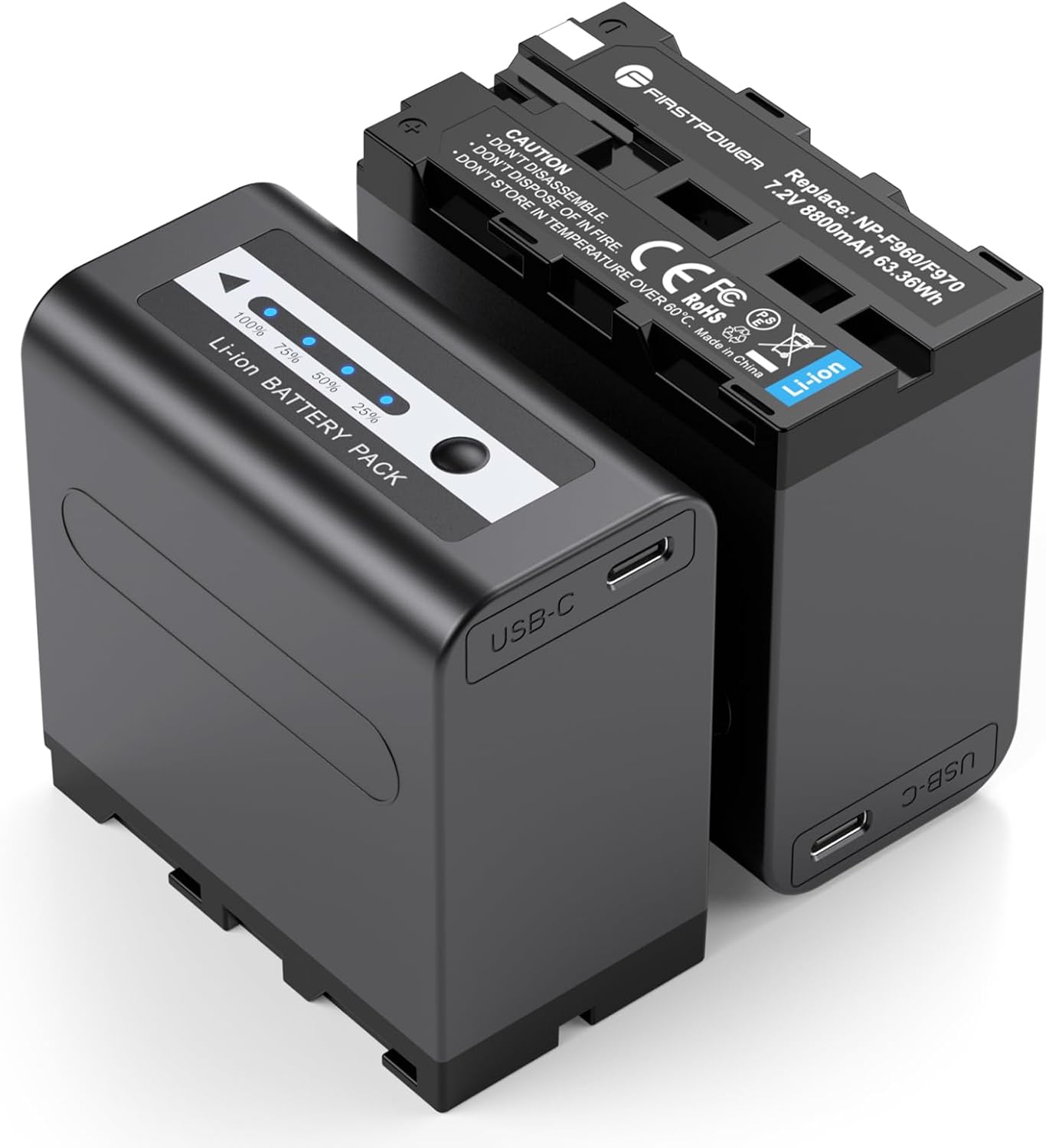 FirstPower 2-Pack 8800mAh NP-F970 Battery for Cameras and Lights