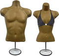 Bronze Male and Female Mannequin Torso with Metal Stand - S-M Size