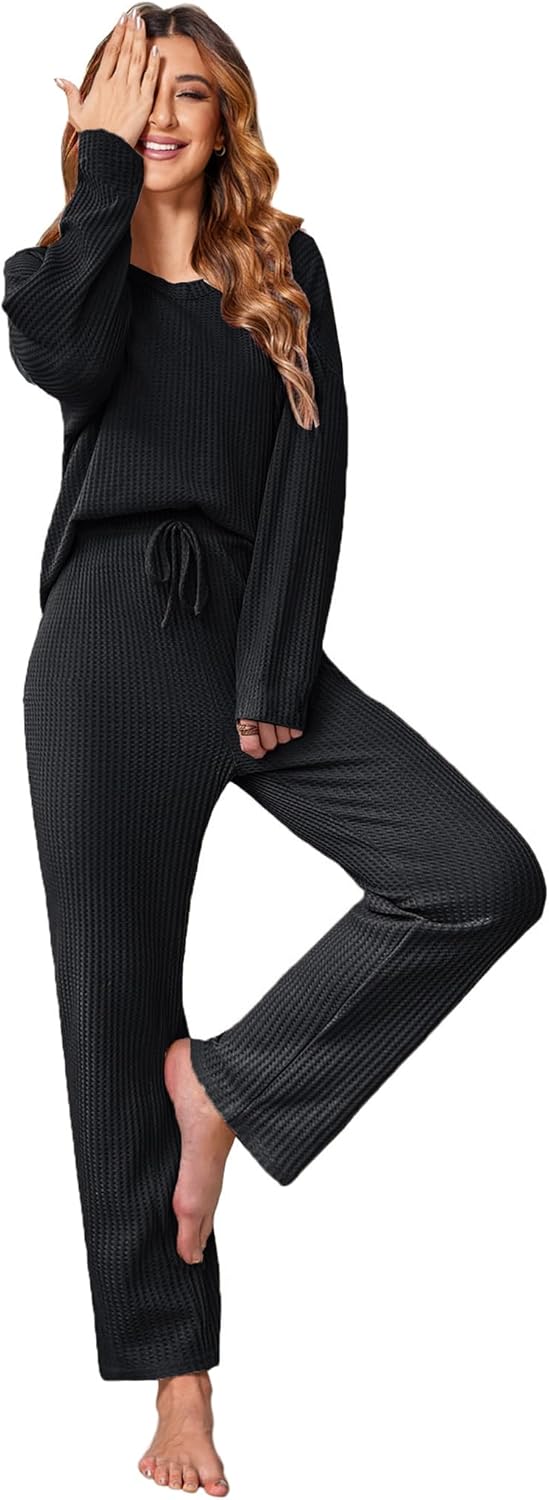 Ekouaer Women's Waffle Knit Pajama Sets for Cozy Comfort