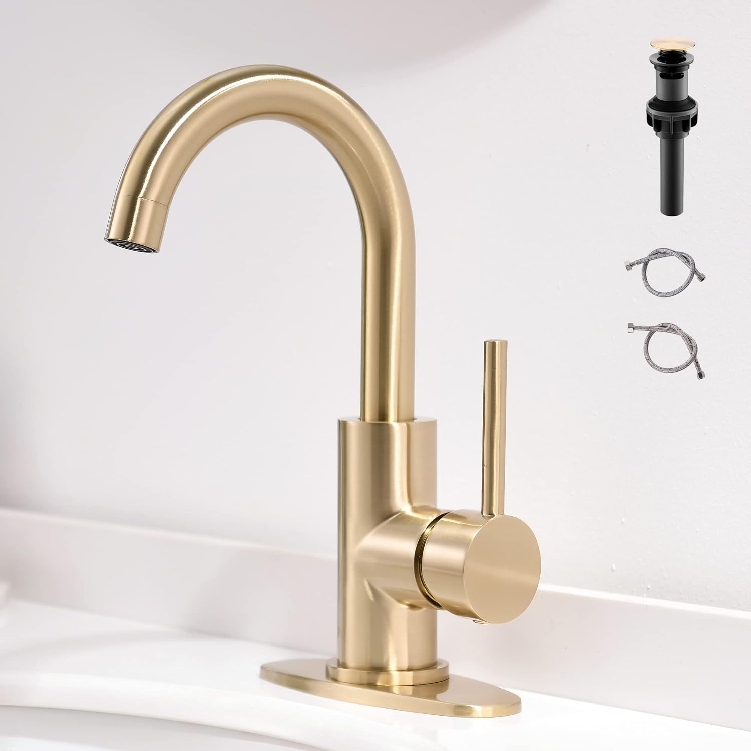 Modern Gold Bathroom Faucets with Pop-Up Drain for Lavatories
