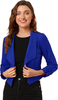 Allegra K Women's Notched Lapel Ruched Sleeve Cropped Blazer - Work
