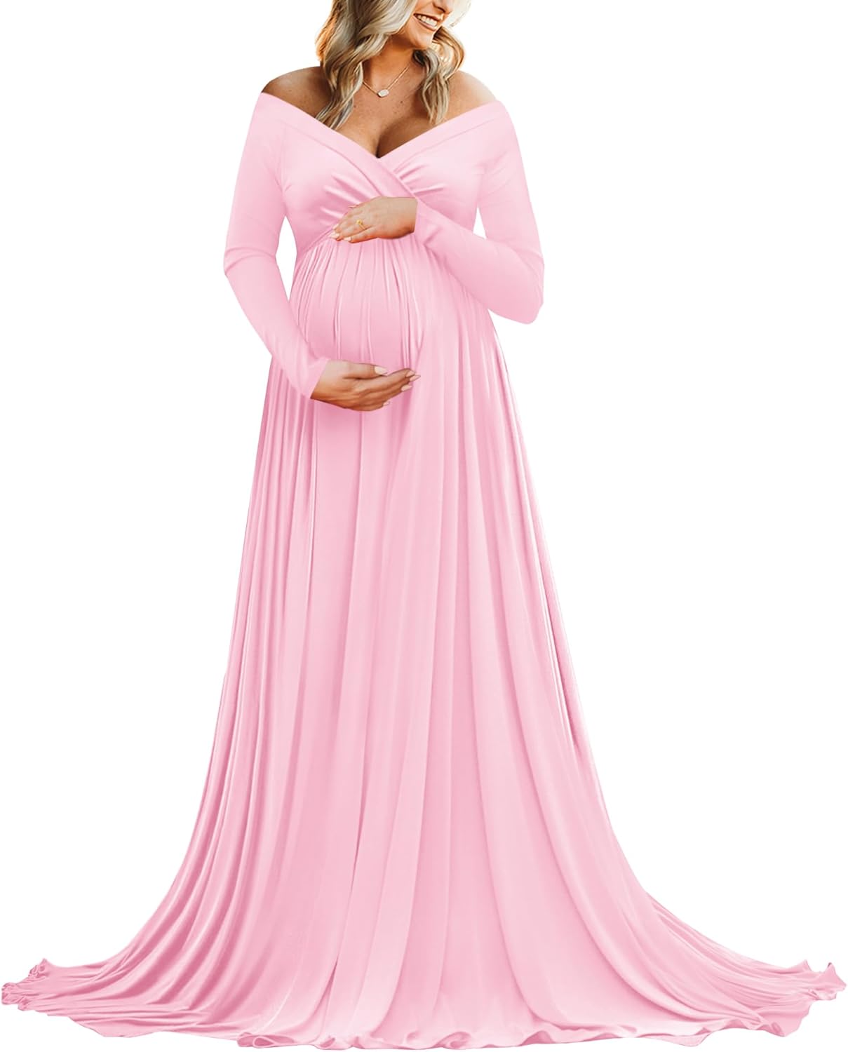 Saslax Maternity Off Shoulders Half Circle Gown for Photoshoot