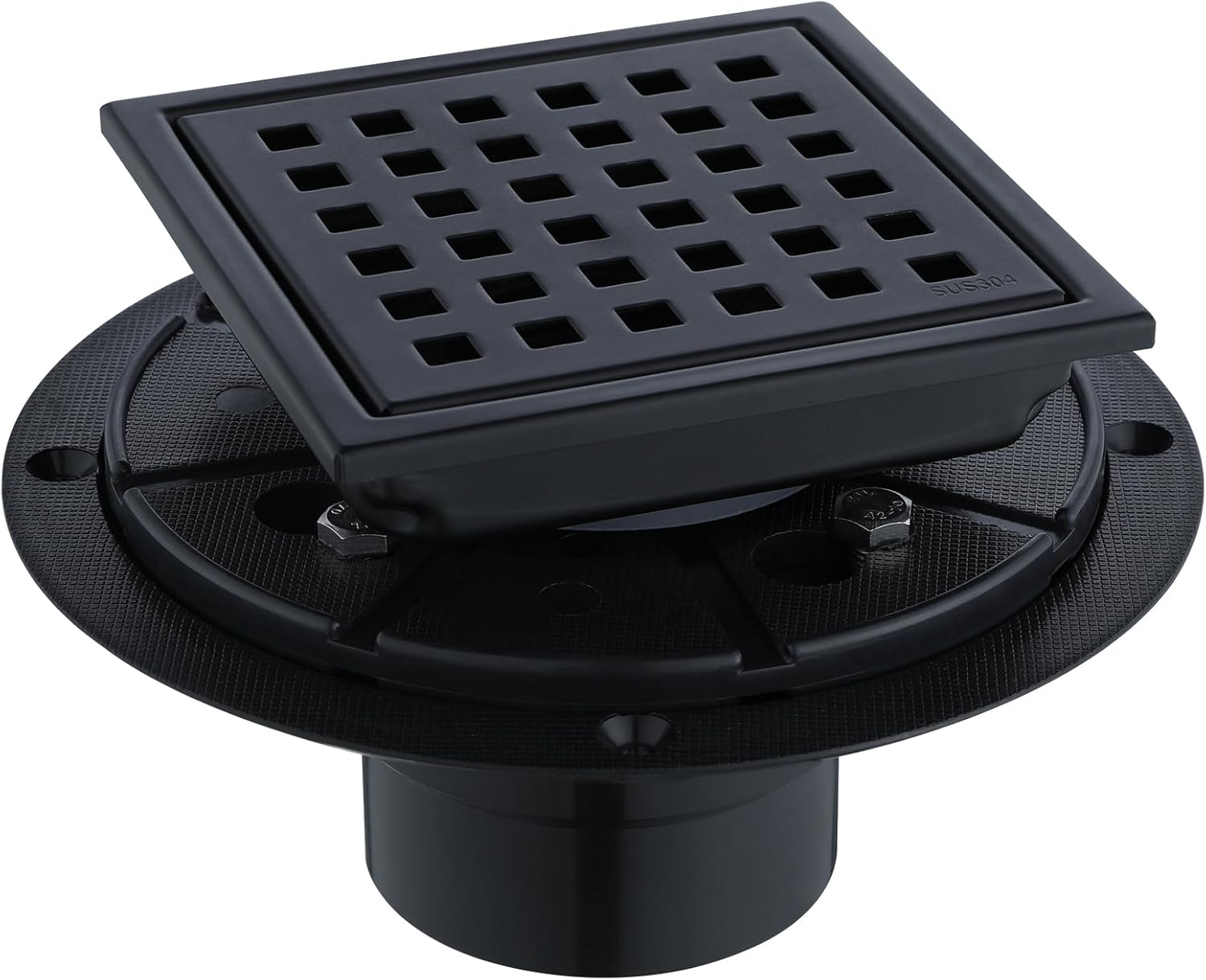 Square Shower Drain 4-Inch with ABS Flange, Matte Black Finish