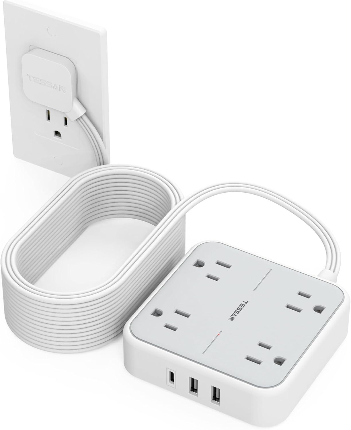 Surge Protector Long Extension Cord 25FT with 4 Outlets and USB