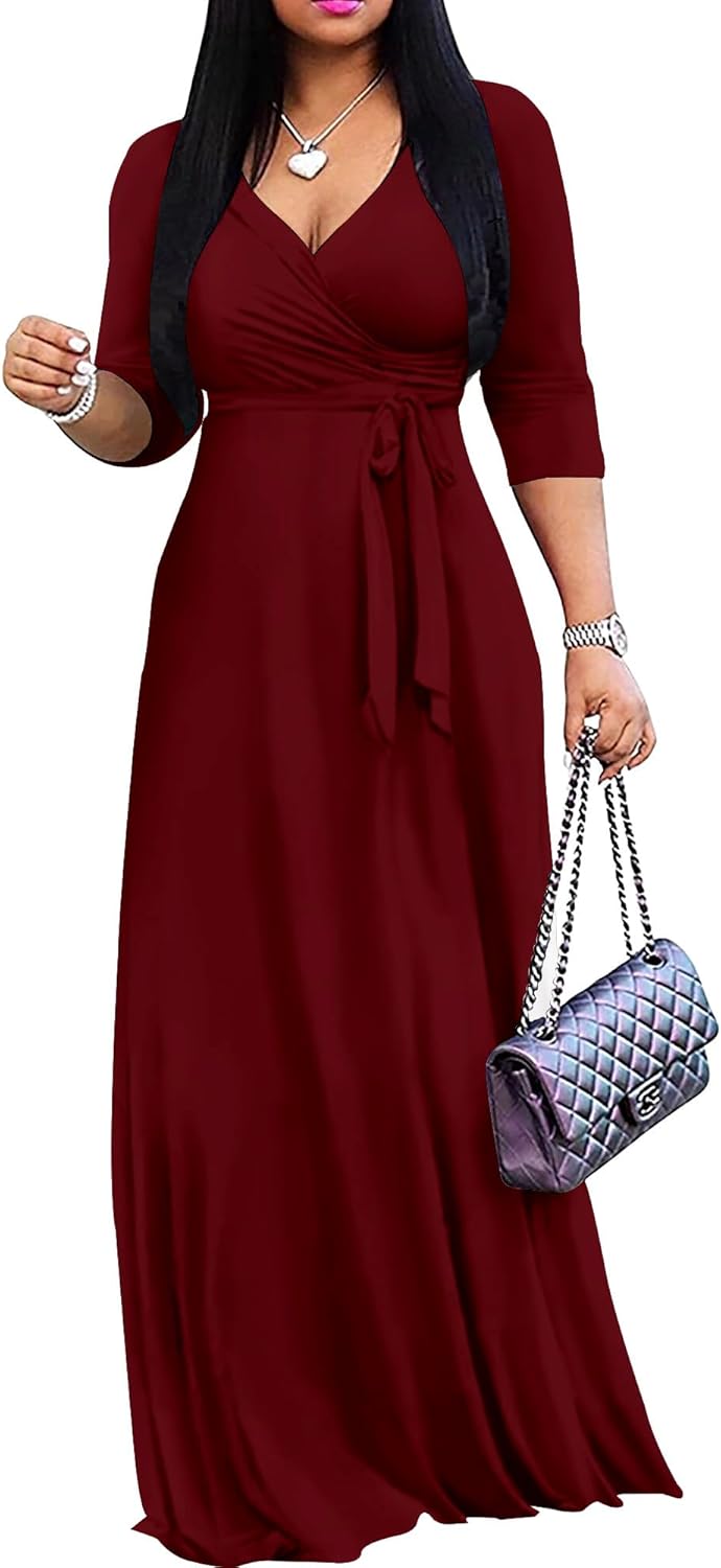 Mrskoala Plus Size Long Maxi Wrap Dresses for Summer Fun