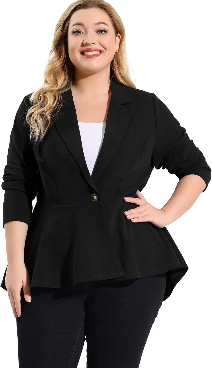 Plus Size Women's Blazer Notch Panel for Business Casual Style