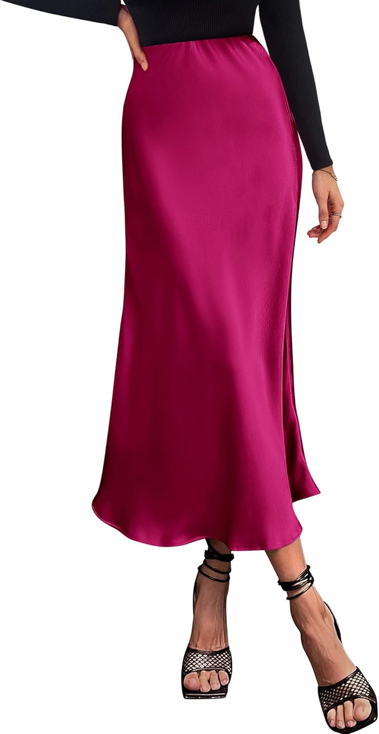 Elegant High Waist Satin Midi Skirts for Women by BTFBM