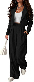Business Casual Blazer and Wide Leg Pants Suit Set - 2 Piece