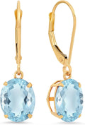 14K White Gold Oval Gemstone Dangle Leverback Earrings